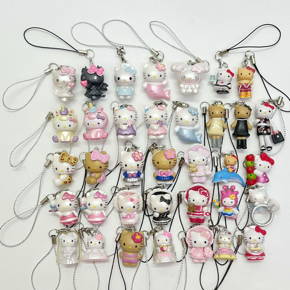 Phone Accessories Keychain - かわいい3Dハローキティの携帯電話用チャーム、キーホルダー。キュートなウェディング風レオパード柄のKT猫のペンダント。バッグに飾るオーナメント。女の子への誕生日プレゼントに。