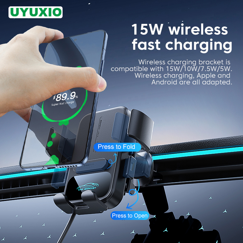 Phone Cooling Fan - UYUXIO エアベント車載ホルダー 15W急速充電 ワイヤレスカーチャージャー 手動クランプ式 サムスン、Androidフォン、iPhone対応