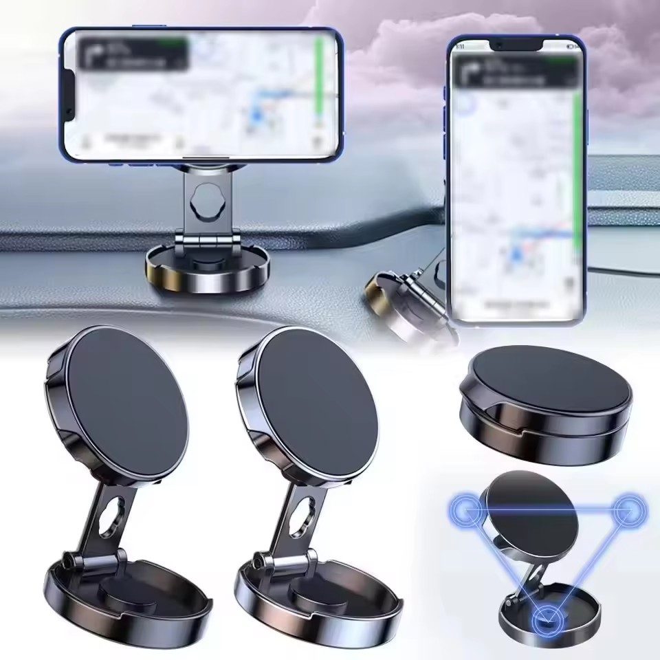 Phone Accessories And Gadget - 強力マグネット式携帯電話スタンド 720 ° 折りたたみ式丸型ブラケット車載ホルダー、ユニバーサル携帯電話用車載マウントホルダー