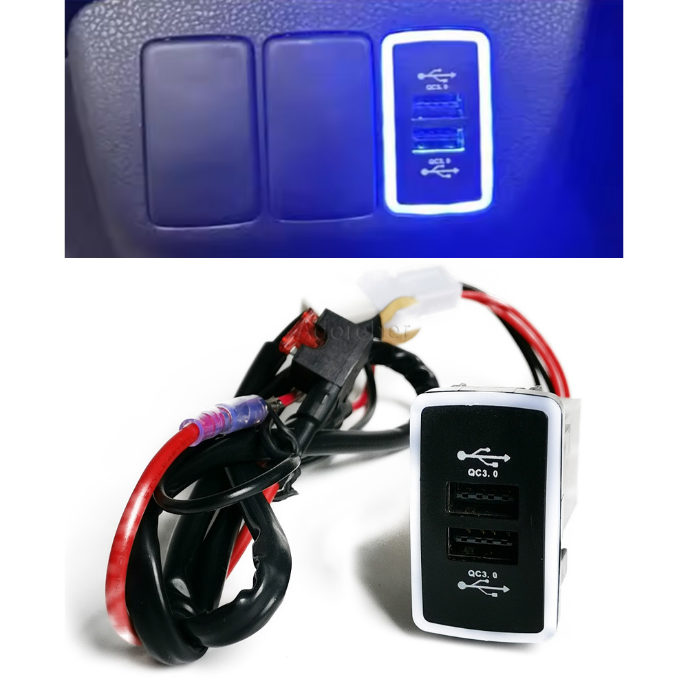 Phone Accessories Charger - 1PC ブルー LED 車の充電器ソケットデュアル QC3.0 USB