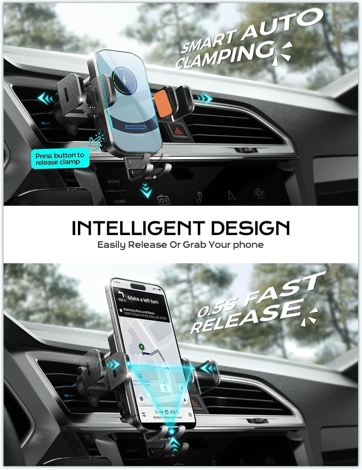 Uyuxio-ワイヤレスカーチャージャー,超高速充電,自動ク - Phone Cooling Fan のレビューと価格