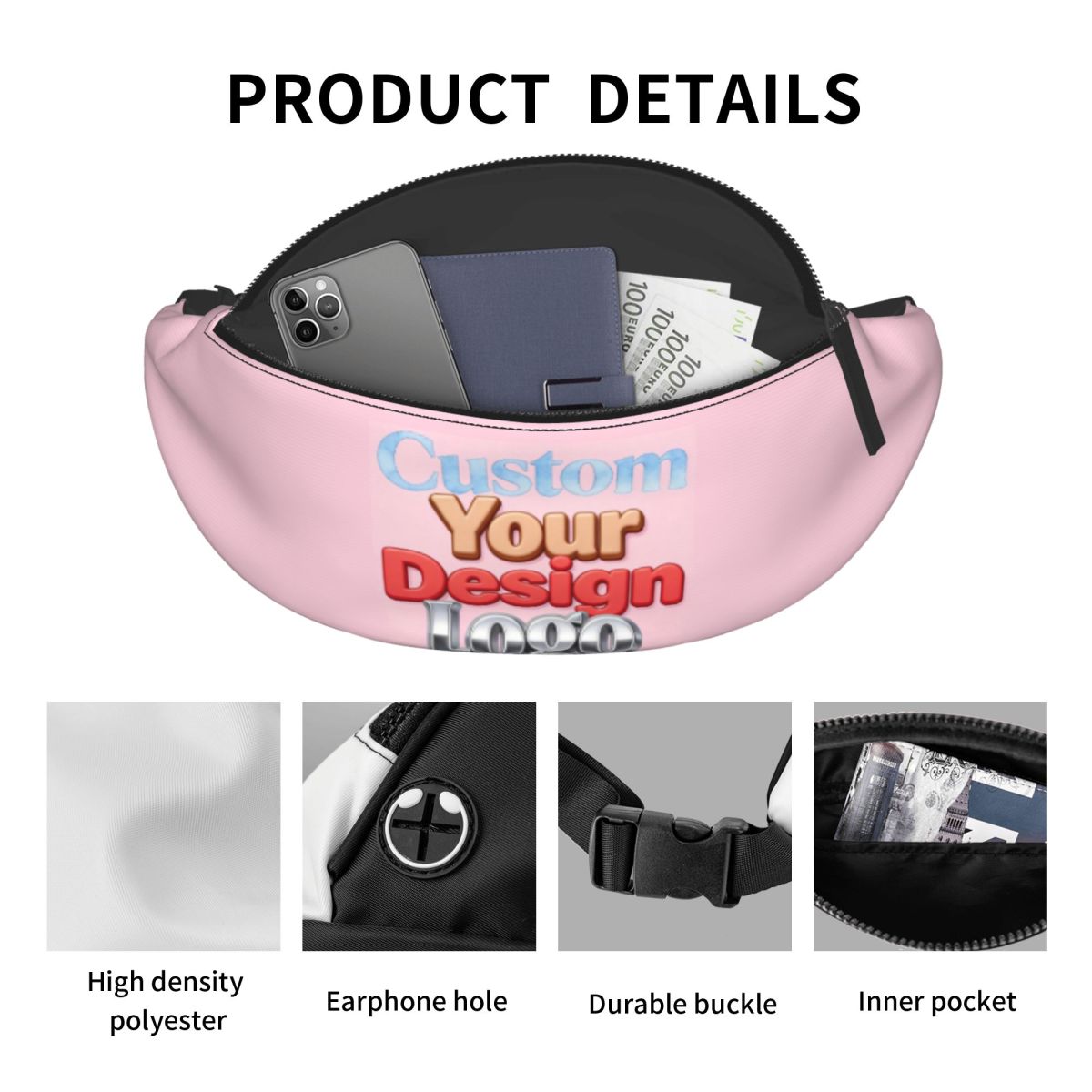 カスタムデザインロゴ入りファニーパック、女性男性用、旅行用ク - Phone Accessories Logo Design のレビューと価格