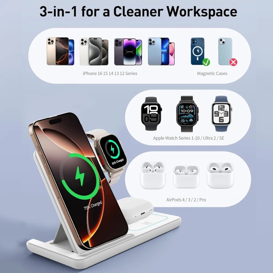 3in1折りたたみ式ナイトLEDライトワイヤレス充電スタンド - Phone Cooling Fan のレビューと価格