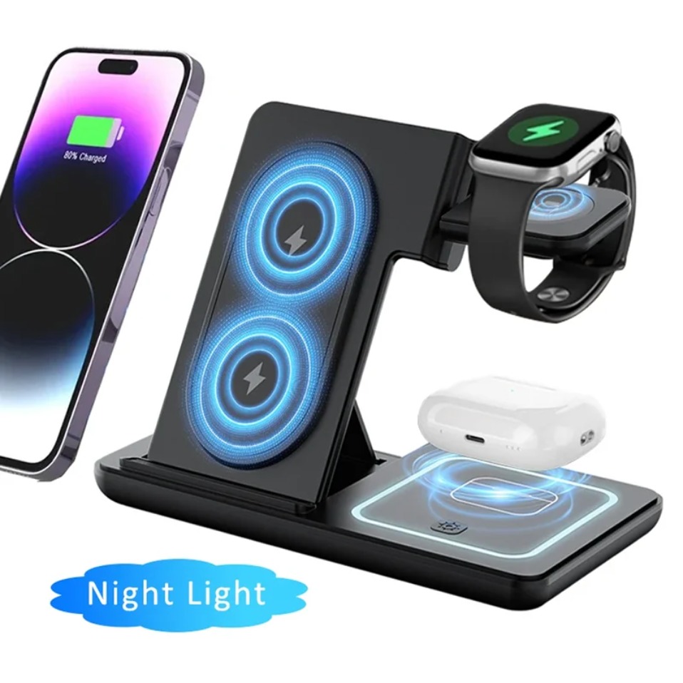 ナイトLEDライト付き3in1ワイヤレス充電器 折りたたみ式 - Phone Cooling Fan のレビューと価格