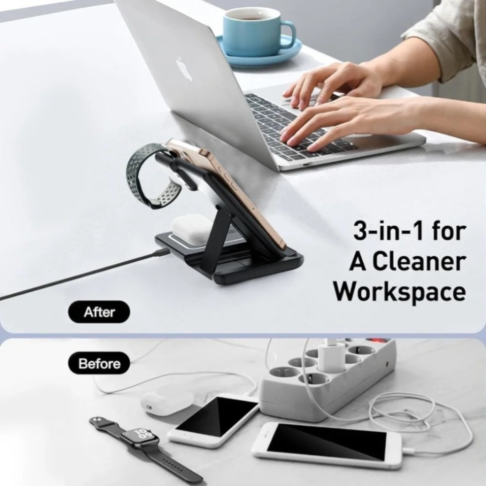 ナイトLEDライト付き3in1ワイヤレス充電器 折りたたみ式 - Phone Cooling Fan のレビューと価格