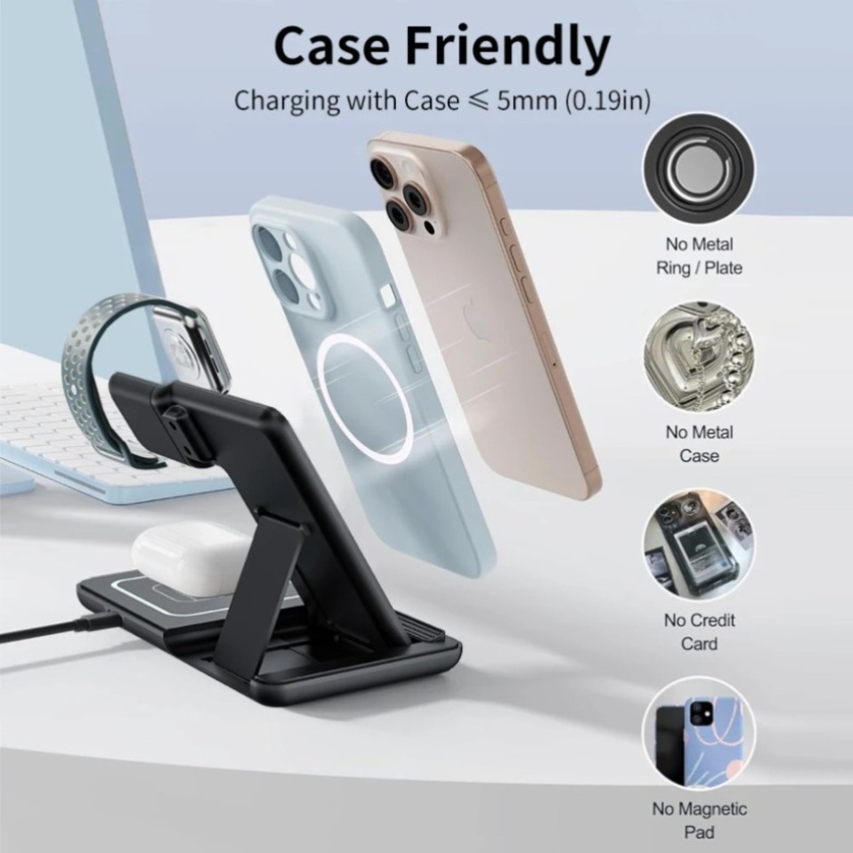 ナイトLEDライト付き3in1ワイヤレス充電器 折りたたみ式 - Phone Cooling Fan のレビューと価格