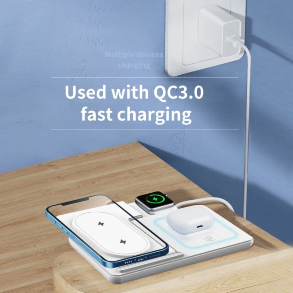 ナイトLEDライト付き3in1ワイヤレス充電器 折りたたみ式 - Phone Cooling Fan のレビューと価格