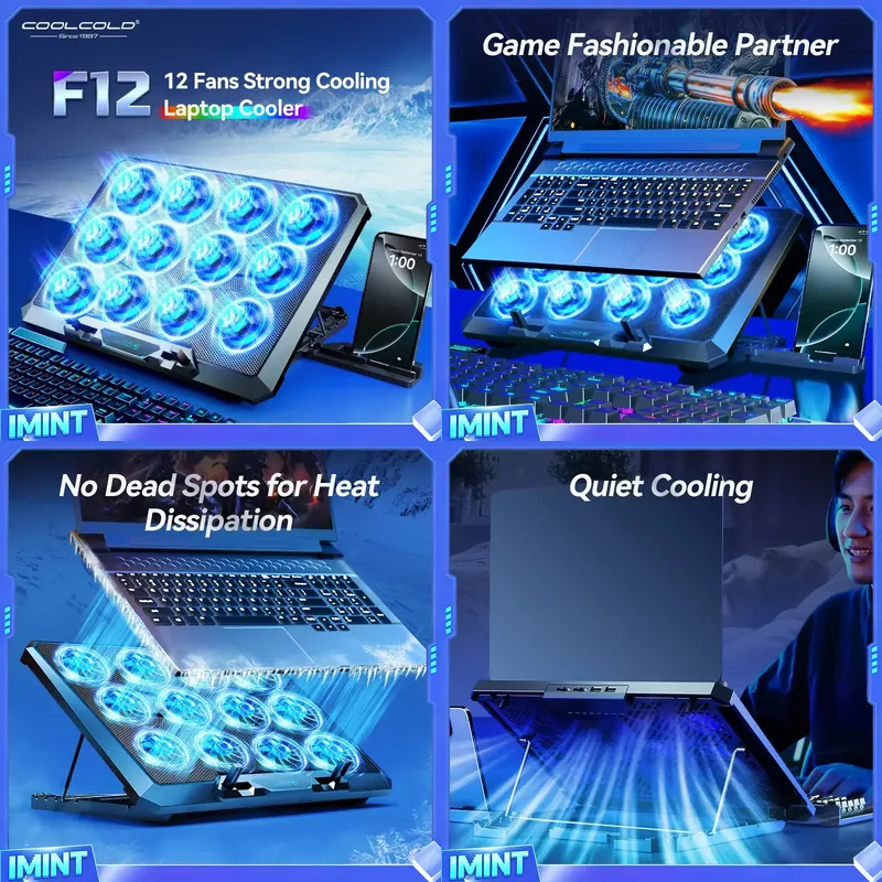COOLCOLD ノートパソコン冷却パッド 12個の静音ファ - Phone Cooling Fan のレビューと価格